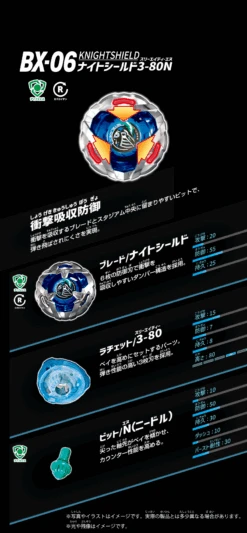 Beyblade X BX 06 Booster Knight Shield 3-80N -Toy Discount Store 910480BX06 6